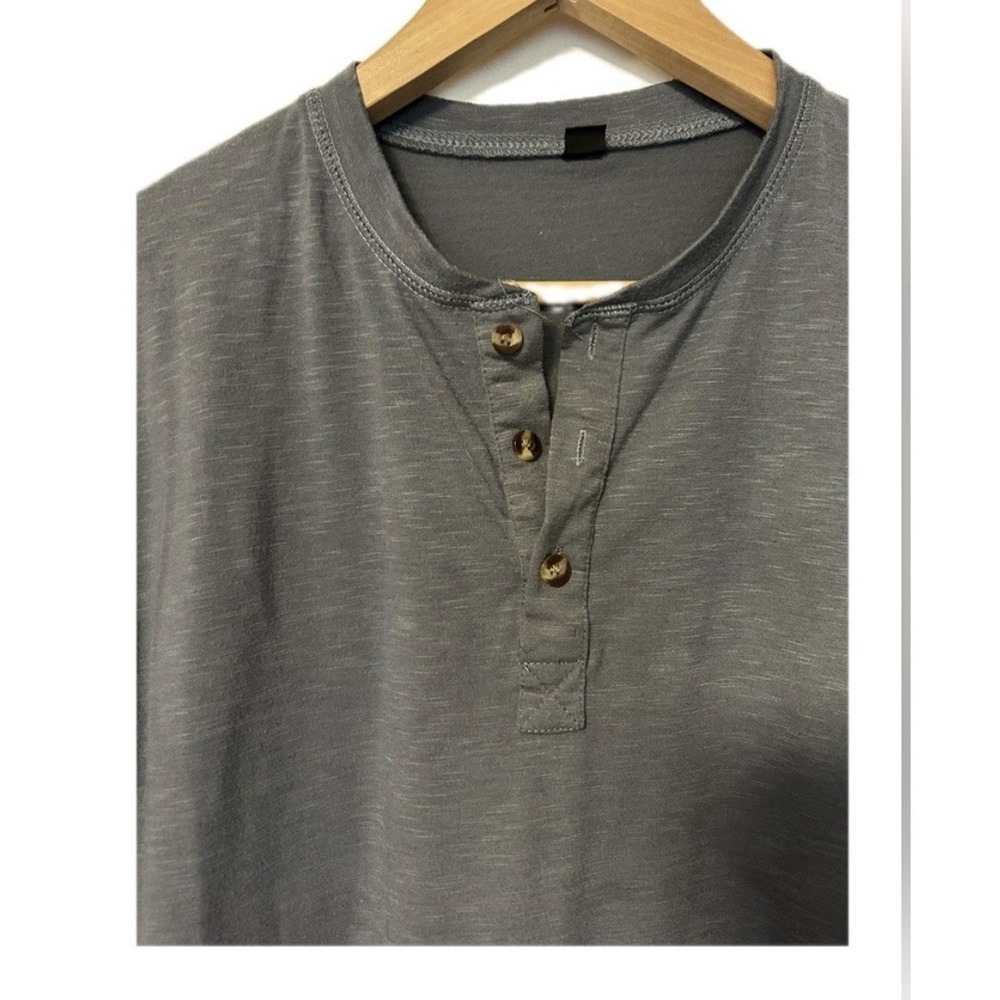 Blue/Gray Solid Henley T-Shirt Jersey Knit 3-Button Short Sleeve Men's Size L - Picture 3 of 7